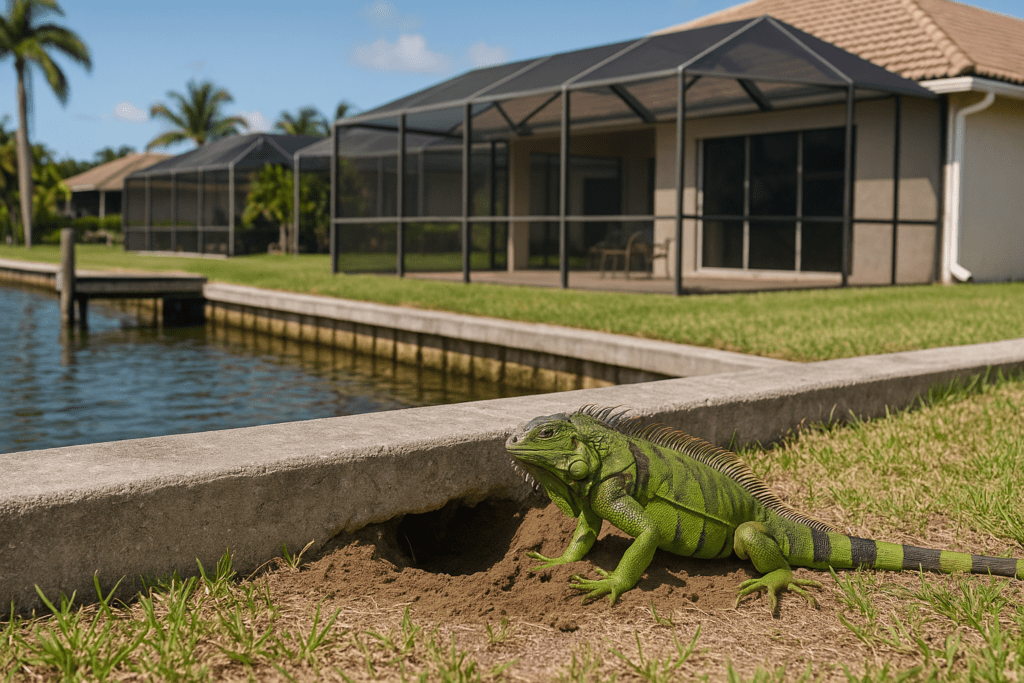 Iguanas Digging Under My Seawall by SoFlo Iguana Pros