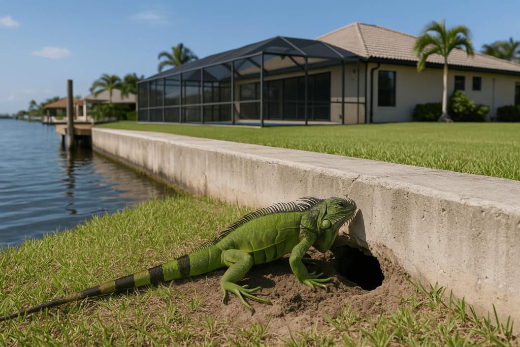 Iguanas Digging Under My Seawall by SoFlo Iguana Pros