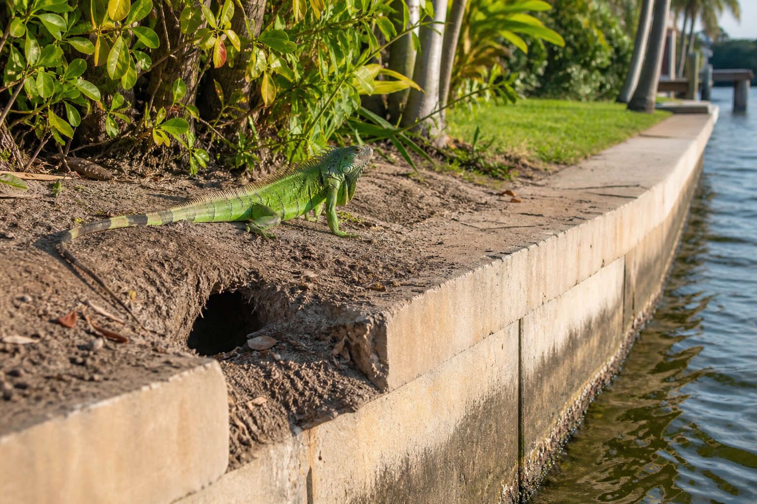 Iguana Burrows Near Seawalls